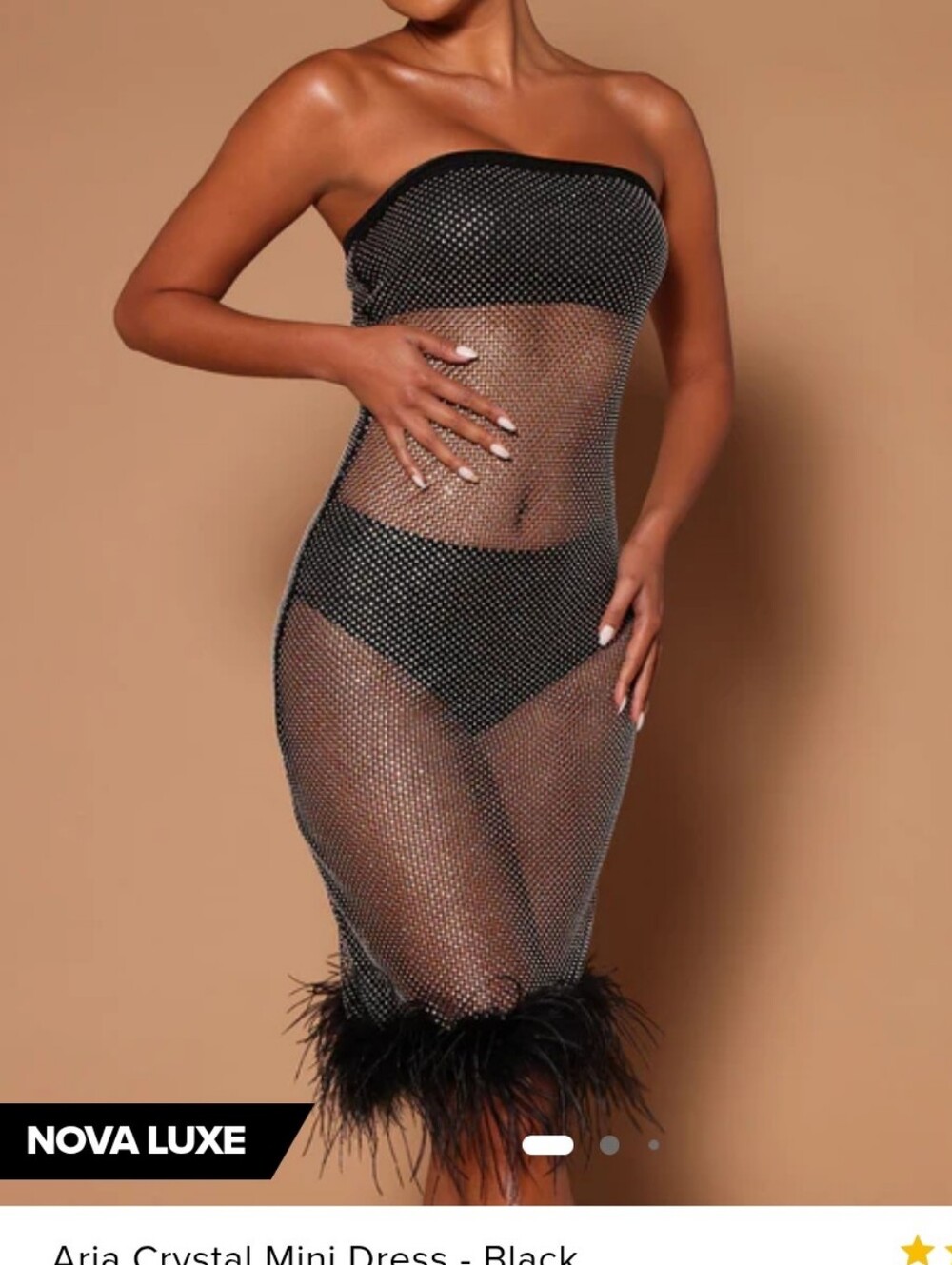 Strapless Crystal Mesh Mini Dress in Black